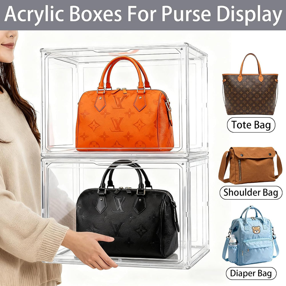 3 Pack XXX-Large Acrylic Purse Box Handbag Organizer 17.3x13x13''