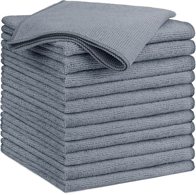 GLIMGLINT Grey Microfiber Cleaning Cloth, 12 Pack Cleaning Towels by Unknown