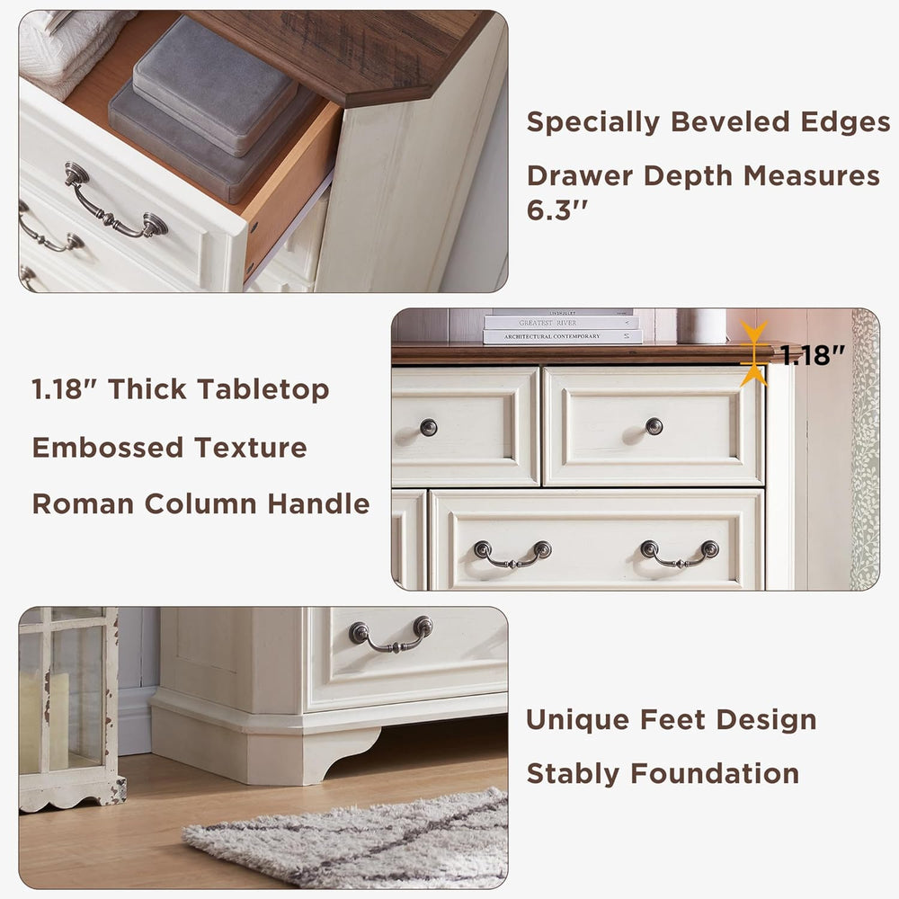 T4TREAM Farmhouse 5 Drawers Dresser for Bedroom, 48" Tall Wood Rustic Ch...