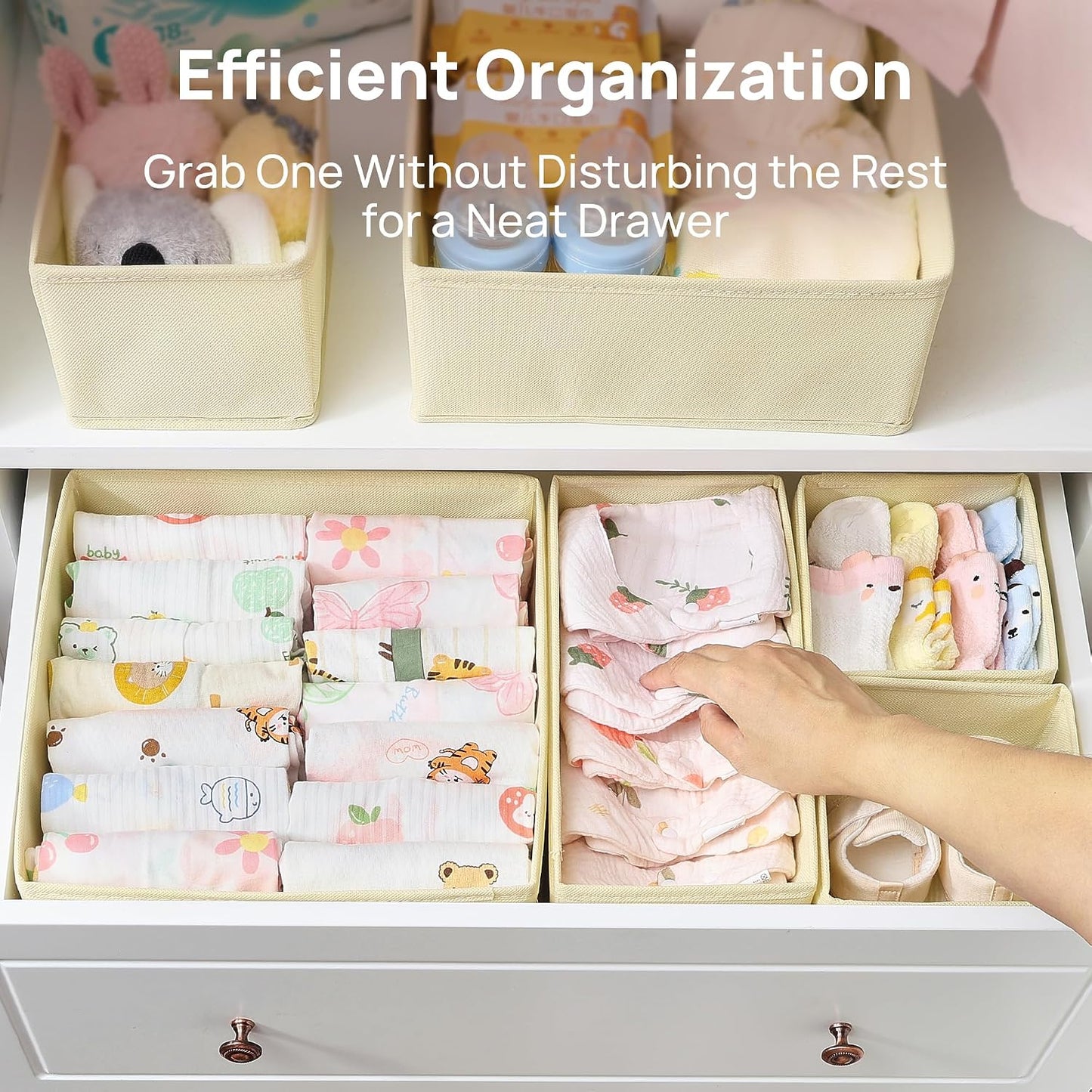 Vtopmart 12 Pack Baby Clothes Organizer, Dresser Drawer Organizer for Baby Clothing, Foldable Fabric Closet Drawer Storage Bins, Nursery Dresser Dividers for Bra, Socks, Ties, Scarf | Nursery Drawer Storage, Baby Clothing Organization, Foldable Fabric