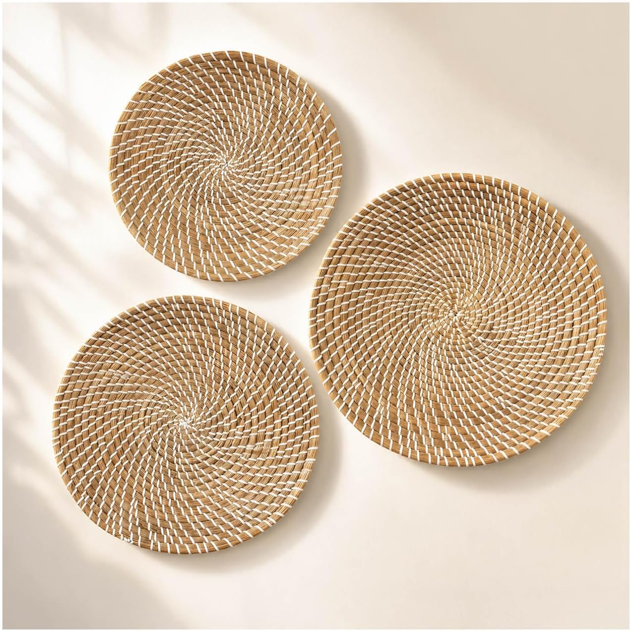Laquedecraft Baskets Wall Decor Set of 3, Natural Handwoven Wicker | Easy to Hang, Create Your Own Gallery Wall, Perfect for Living Rooms, Bedrooms & Entryways