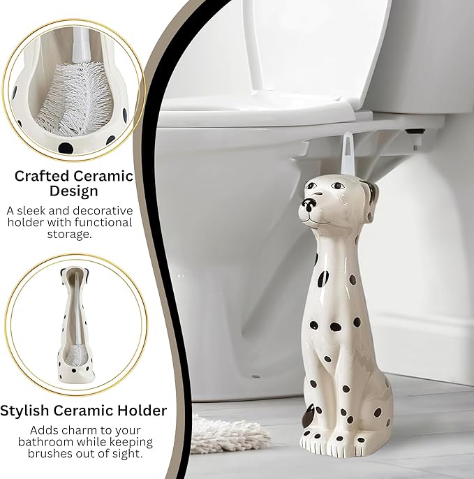 Allure Home Creation Dalmatian Dog White & Black 2-Piece Ceramic Toilet Brush - Image 9