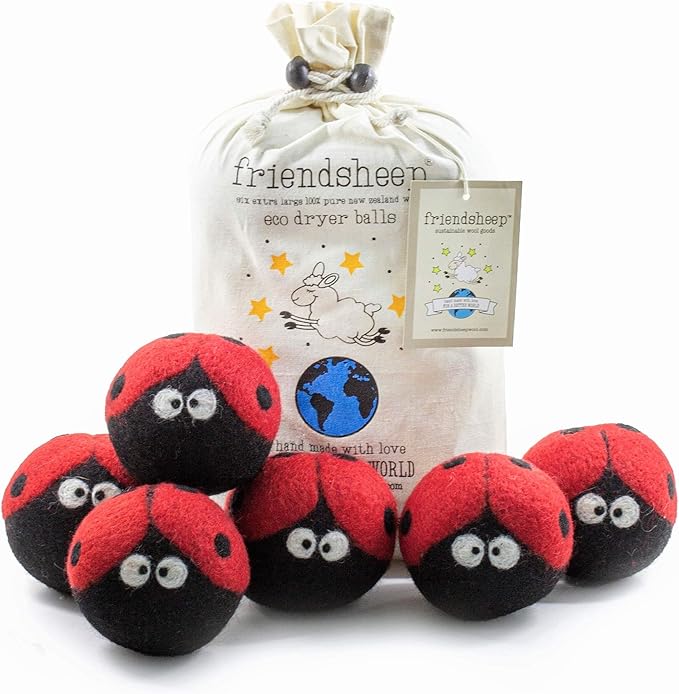 Friendsheep Wool Dryer Balls 6 Pack XL Organic Premium Reusable Cruelty Free by Friendsheep
