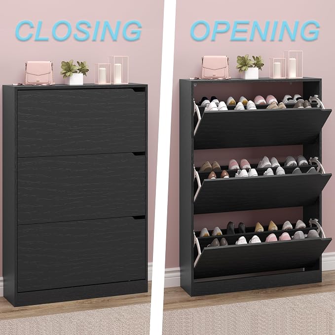 Shoe Storage Cabinet with 3 Flip Drawers, Narrow Shoe Rack Cabinet,