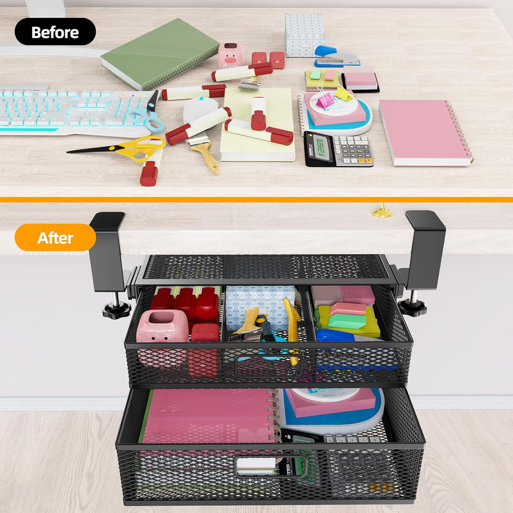 Under Desk Drawer Organizer No Drilling 2 Slide Out Drawer Under Desk Storage...