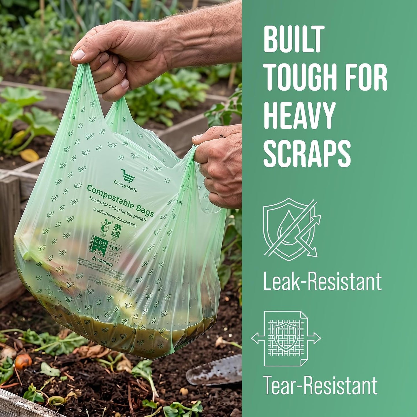 50 Home Compostable Trash Bags 1.6 Gallon Easy Tie Handles | Certified Home Compostable, Leak Resistant Kitchen Compost Bags, Easy Tie Handles, Fits Most Countertop Bins