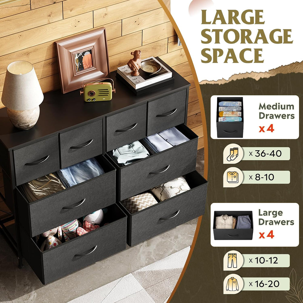 WLIVE Wide Dresser for Bedroom, 8 Drawer Chest of Drawers, Black
