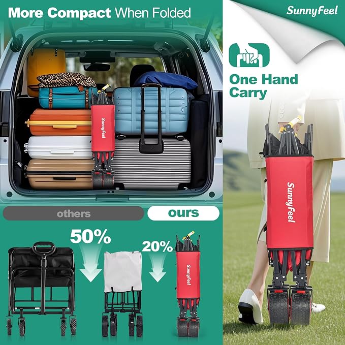SUNNYFEEL Heavy Duty Collapsible Outdoor Utility Wagon Cart 500LB Capacity - Image 7