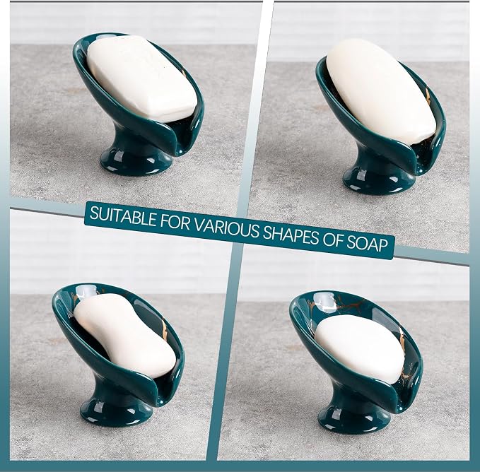 Soap Dish, Ceramic Soap Holder Self Draining Leaf Shape Bar Soap Holder - Image 6