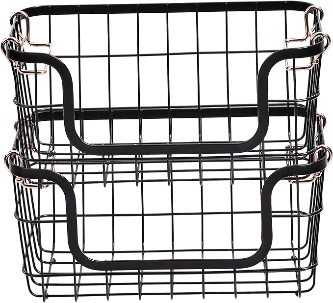 Amazon Basics Stackable Metal Wire Rectangular Storage Basket Set - Image 3