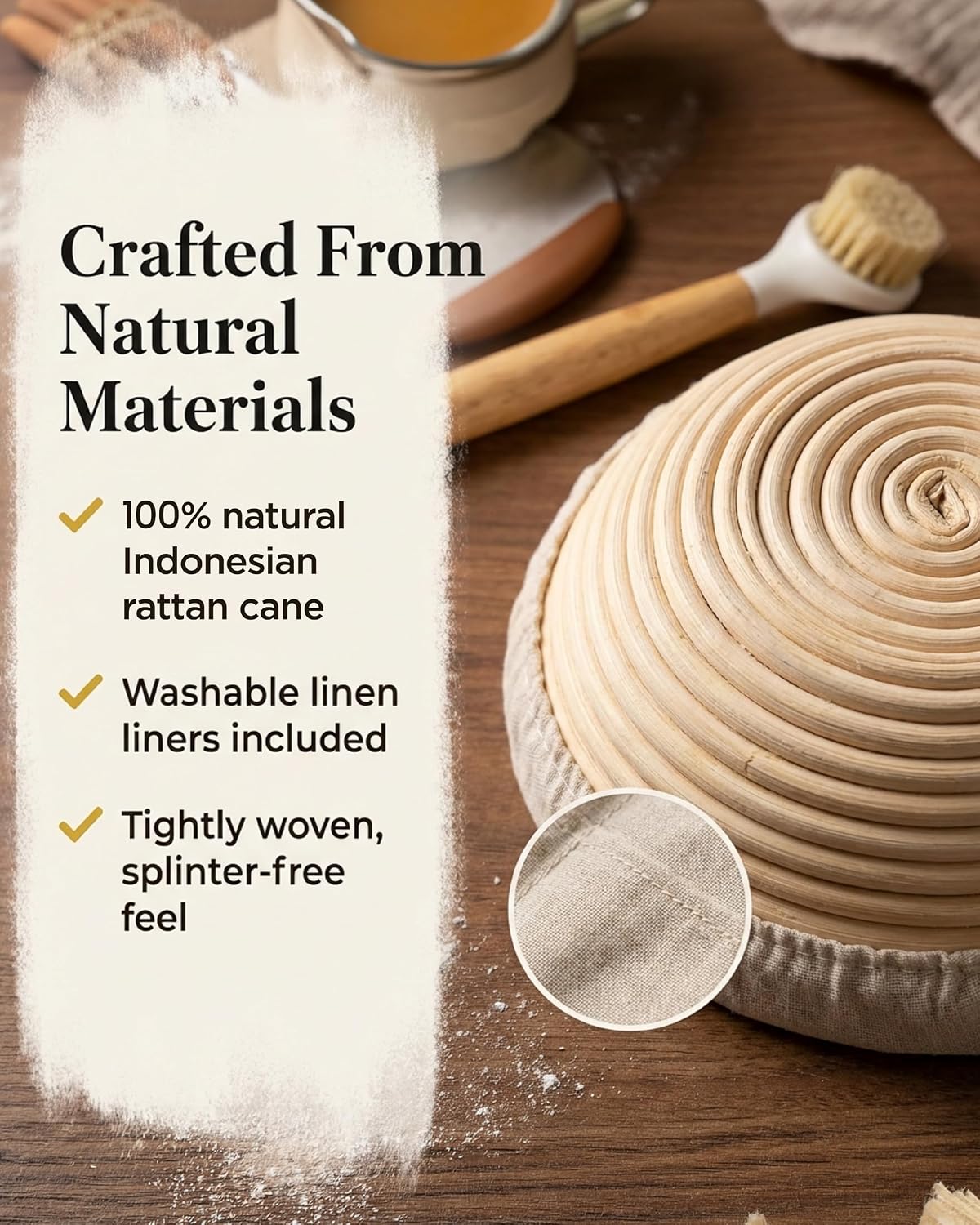 Banneton Bread Proofing Basket with Liners - Natural Rattan Dough Riser, Sourdough Bread Basket, Artisan Bread Loaves, Homemade Bread Making - 2 Pack 9" Round Basket Set