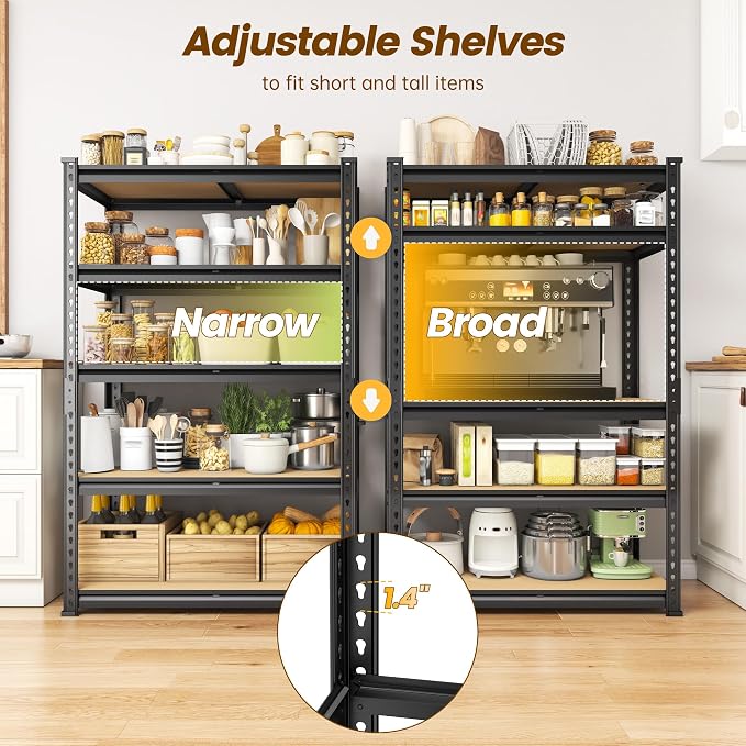 1980LBS Storage Shelves, 5-Tier Adjustable Pantry Shelves, Metal Shelving Unit - Image 4