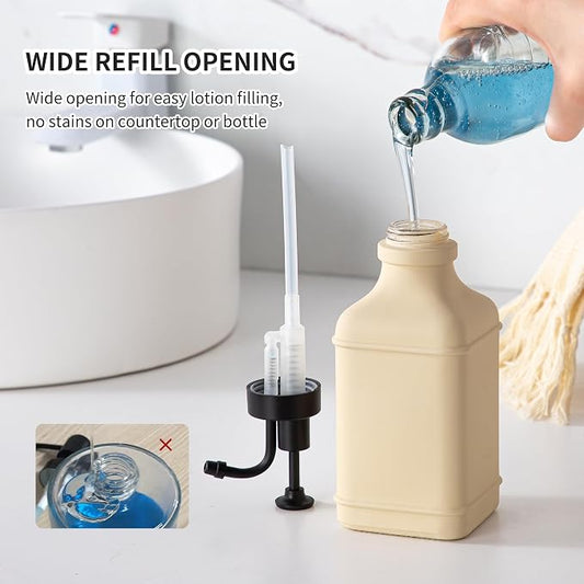 Enra Glass Soap Dispenser with Clear Window, 12oz Matte Stainless Steel Hand - Image 2