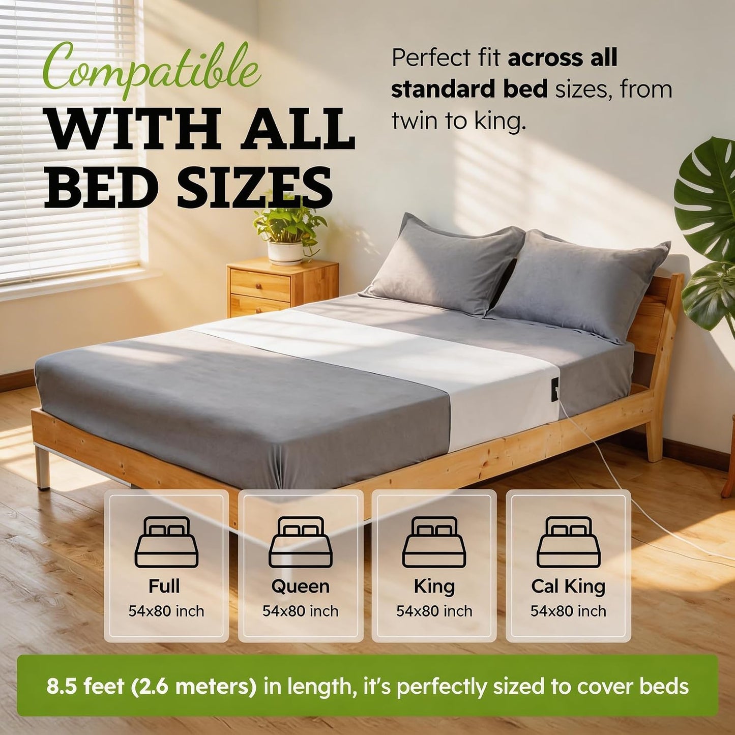 EarthingWell Grounding Sheet for Bed, Grounding Bed Sheet with Silver Fiber & Organic Cotton for Deep Rest, Earthing Sheet Strip with 15.5 ft Grounded Cord, Fits Full Queen King Beds (20" x 104")