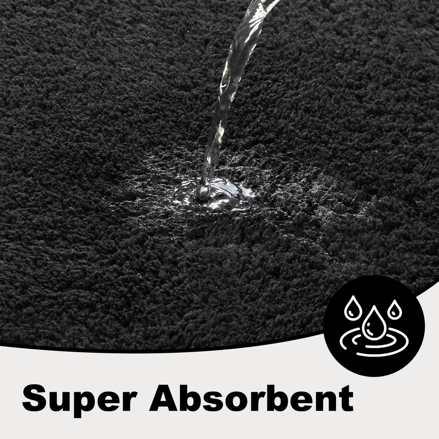TYUU Black Bathroom Rug, Ultra Soft Bath Rugs Non Slip Washable, Super Absorbent Quick Dry Small Bath Mat with Rubber Backing for Bathroom Floor, Shower, or Sink, Black 16" x 24"