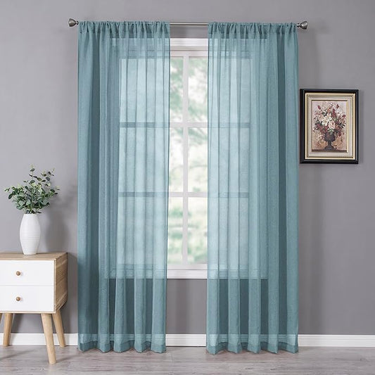 Tollpiz Sheer Curtains Linen Textured Bedroom Curtain Sheers Light Filtering by Tollpiz