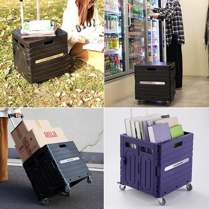 Folding Utility Cart Black Portable Rolling Crate Handcart Foldable Shopping - Image 7