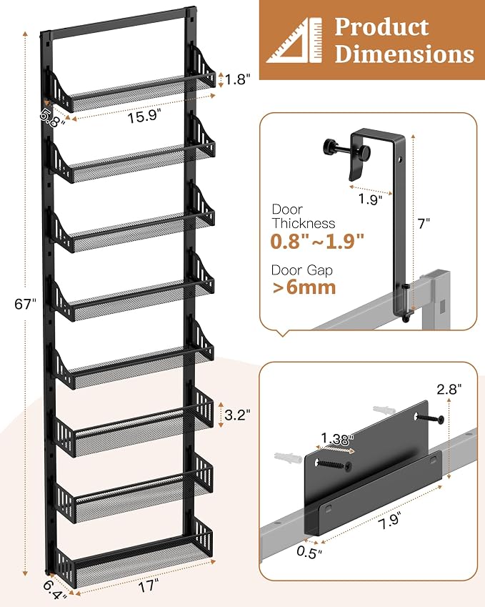 8-Tier Over the Door Pantry Organizer, Large Metal Door Spice Rack - Image 6
