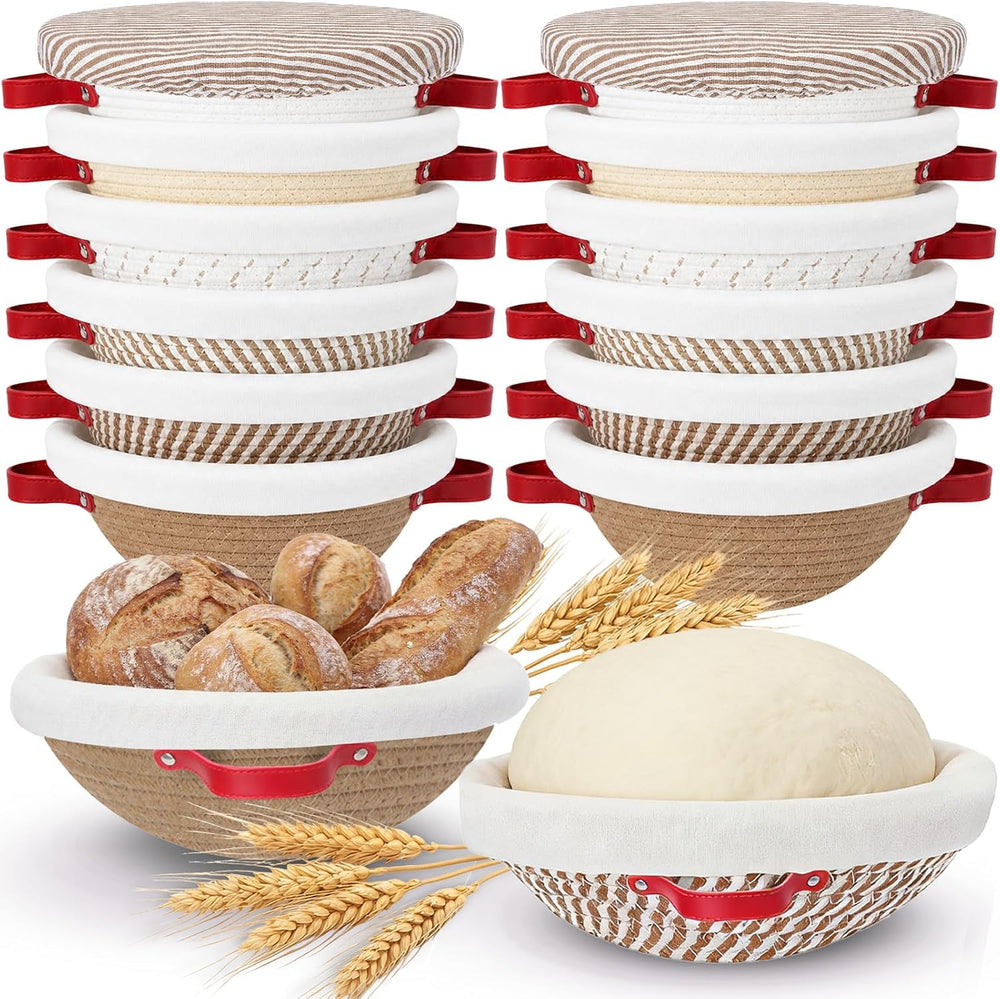 Gisafai 12 Set Banneton Bread Proofing Baskets Bulk 9 Inch Round Cotton Rope ...