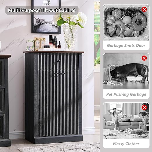 Modern Tilt-Out Trash Can Cabinet, 10 Gallon Fluted Laundry Hamper Cabinet - Image 5