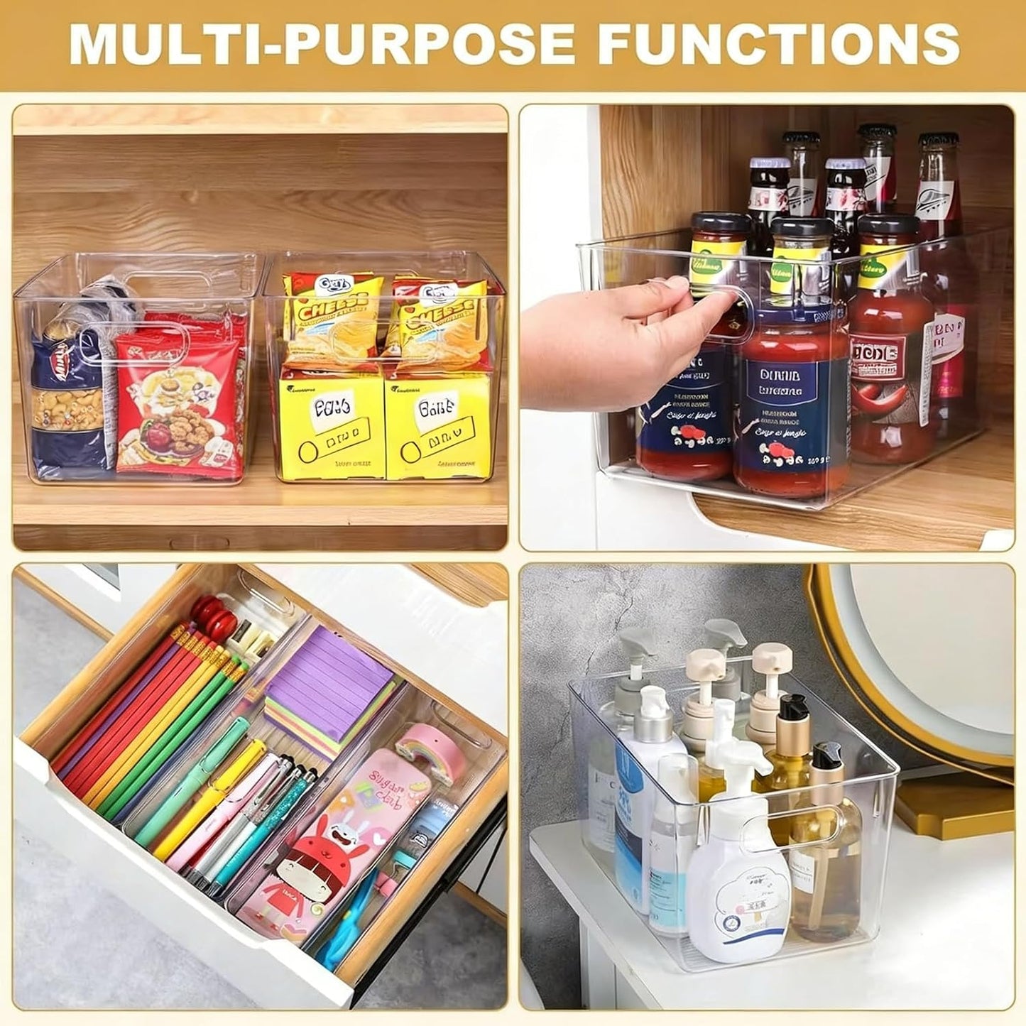 Set of 8 pantry organizers and storage, Clear Plastic Storage Bins for Kitchen Organization, Freezer Storage, Home Edit Containers