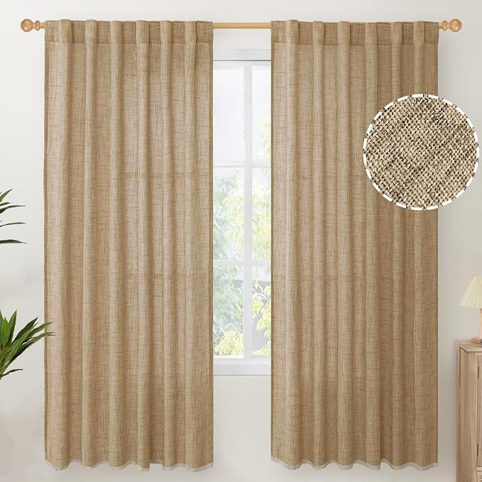 YoungsTex Burlap Linen Semi Sheer Curtains 72 Inch Length by YoungsTex