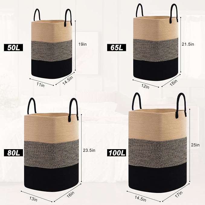 Woven Laundry Basket for Clothes, 80 L Large Rectangle Laundry Hampers - Image 8