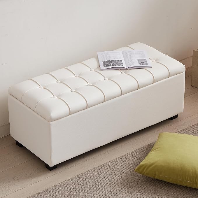 Small 38 Inches Long White Ottoman Bench - Image 8