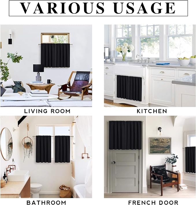 RYB HOME Black Curtains for Windows, Bathroom Curtains Small Window Drapery - Image 7