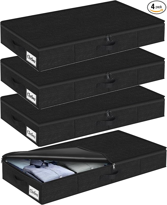 Under Bed Storage Container Bin 4 Pack, 4.5 Inch Slim Low Profile Underbed by KUKIKAN