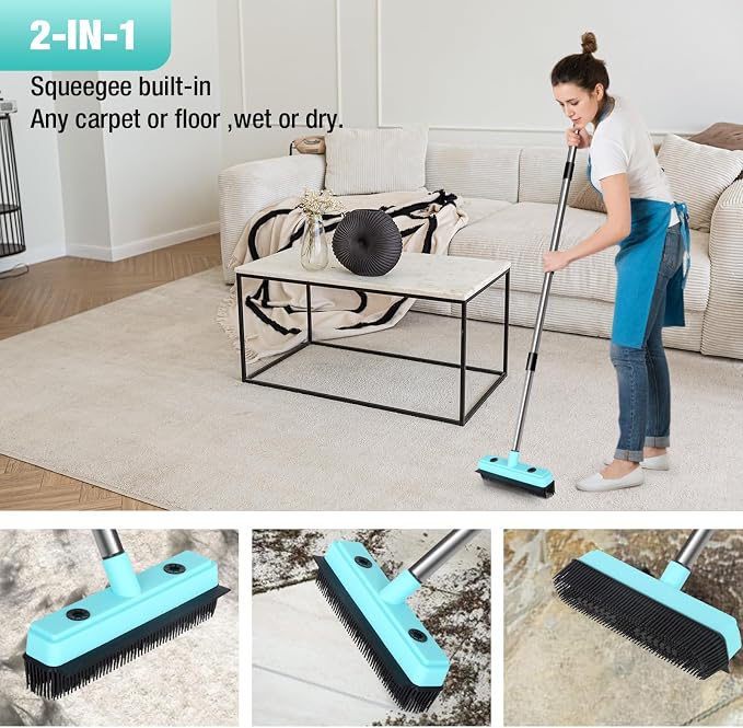 Broom with Dustpan Combo Set, Pet Hair Rubber Broom with Carpet Rake and - Image 6