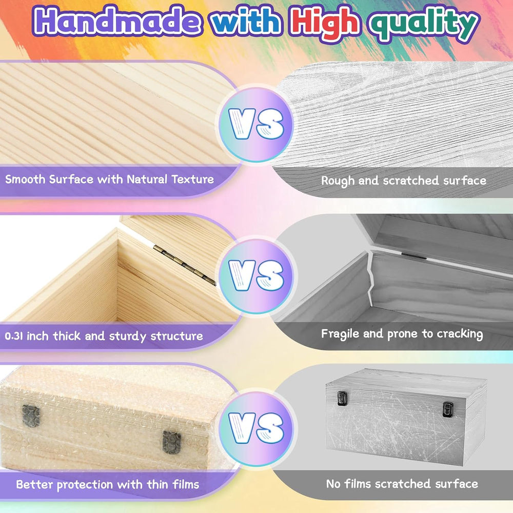 Large Unfinished Wooden Boxes Set of 2 Sizes Wood Box with Hinged Lid
