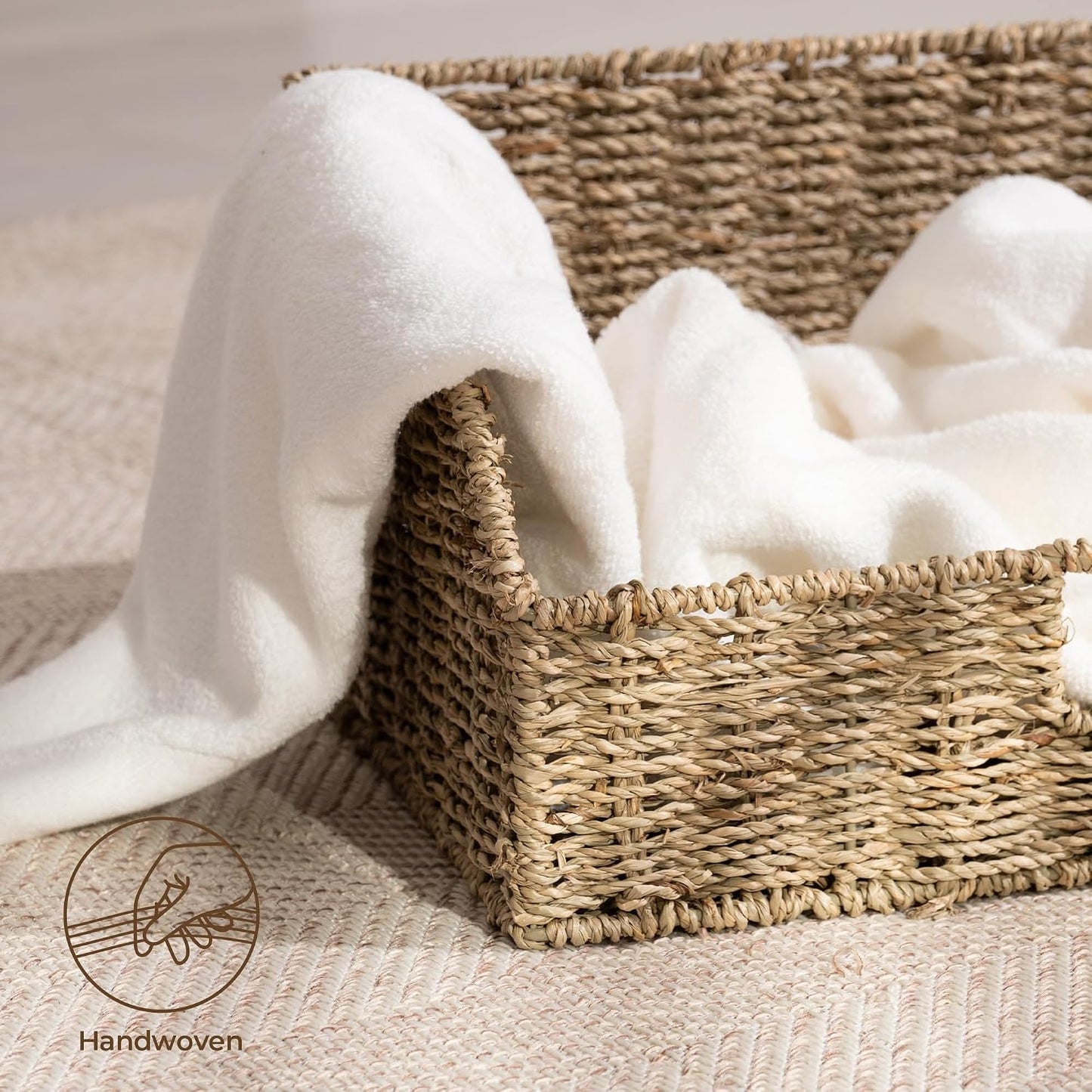 StorageWorks Pantry Baskets for Organizing, Seagrass Storage Baskets,2-Pack | Large Seagrass Baskets, Wicker Storage Baskets for Shelves,Pantry Organizers and Storage,Handwoven Wicker Baskets for Storage