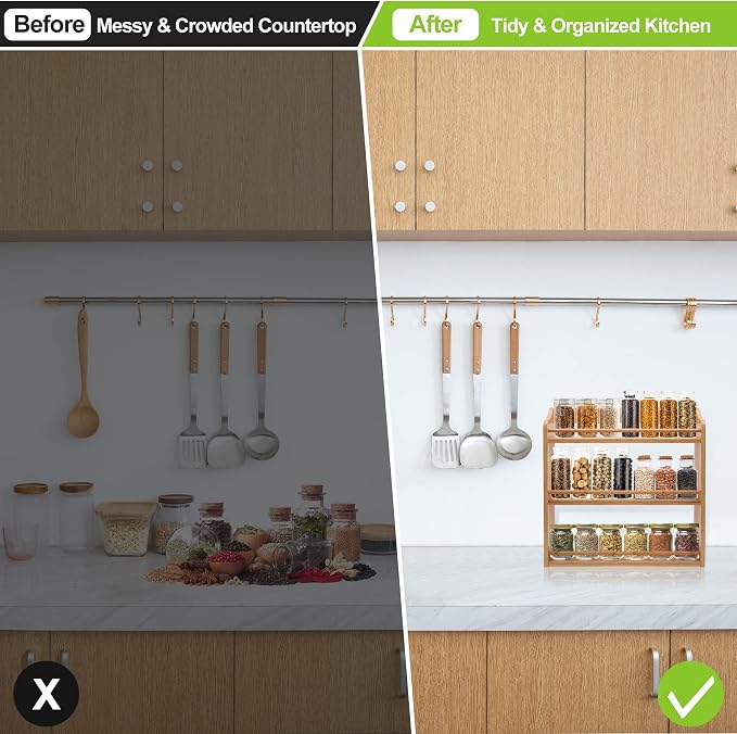 3 Tier Bamboo Spice Rack, Seasoning Jars Rack Shelf Spice Organizer - Image 2