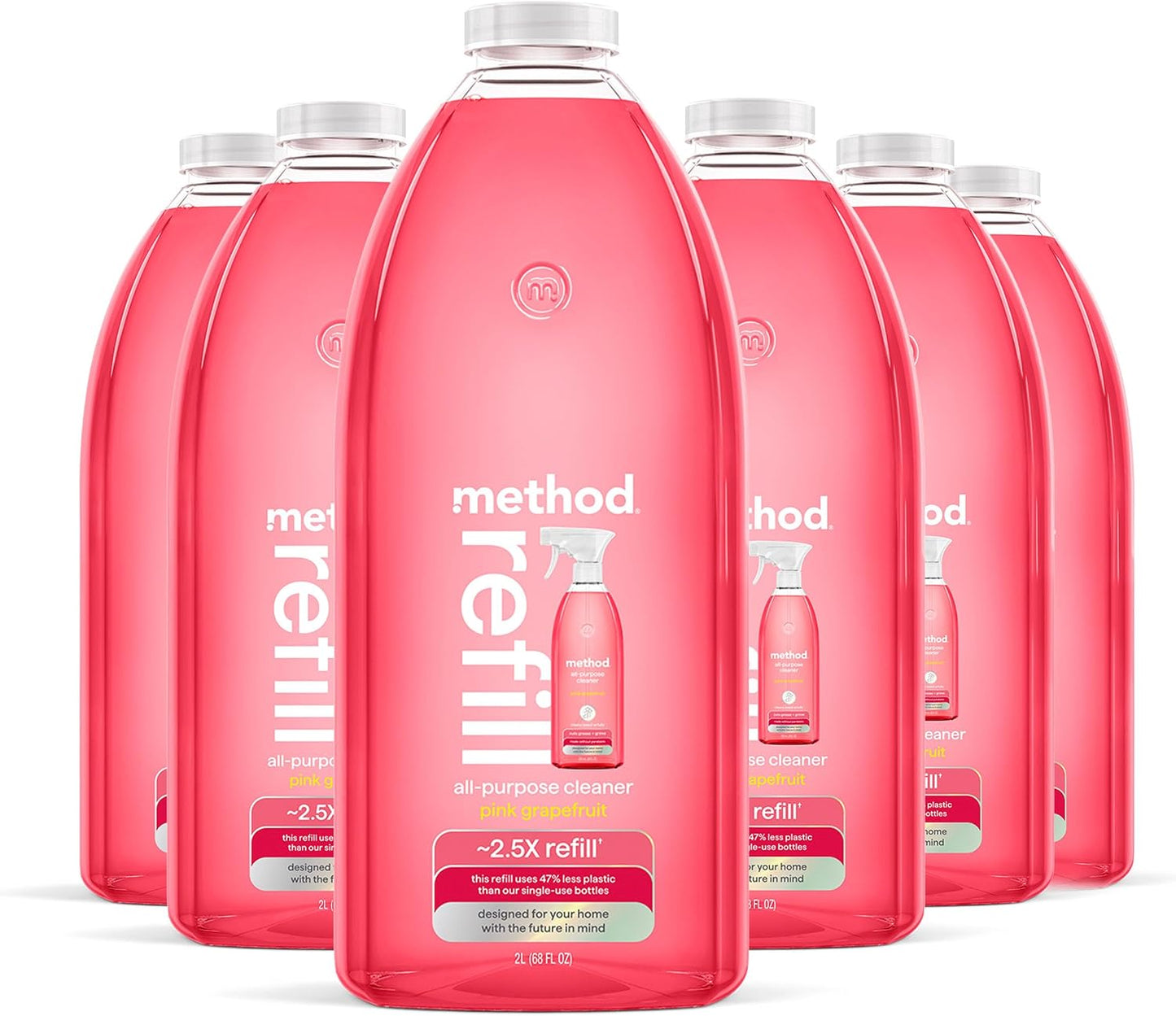 method All-Purpose Cleaner Refill, Pink Grapefruit, 68 fl oz, 6 pack | Cuts Grease & Grime on Counters, Glass, Sealed Wood & Floors, for Kitchen & Bathroom, Controlled Mist, Streak Free