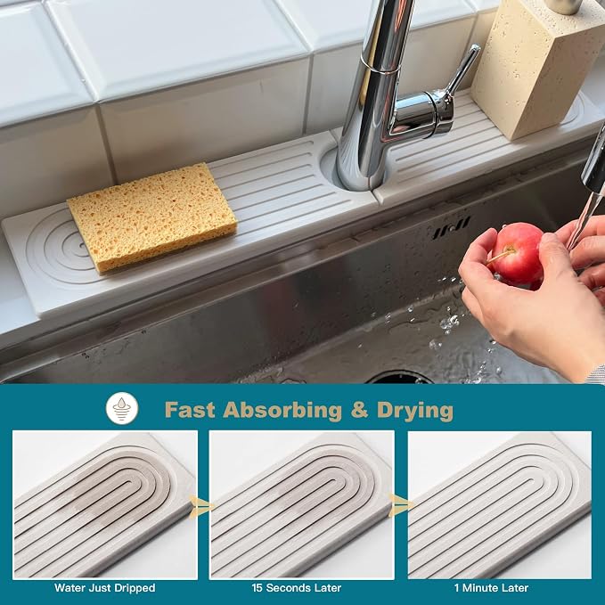 Faucet Mat for Kitchen Sink, Stone Drying Mat for Kitchen Counter, Stone Mat - Image 6