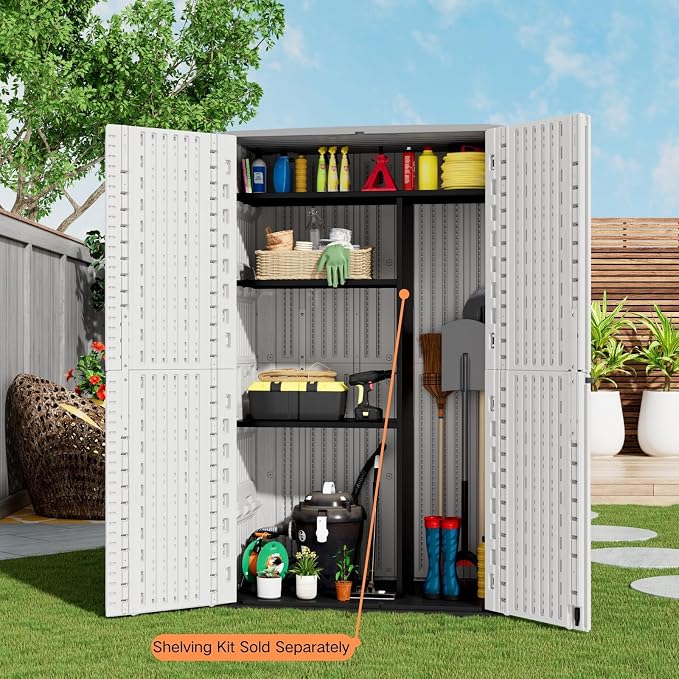 ZZM Resin Outdoor Storage Shed, 67 Cu.ft Vertical Resin Tool 4x6 FT Cabinet w/o - Image 2