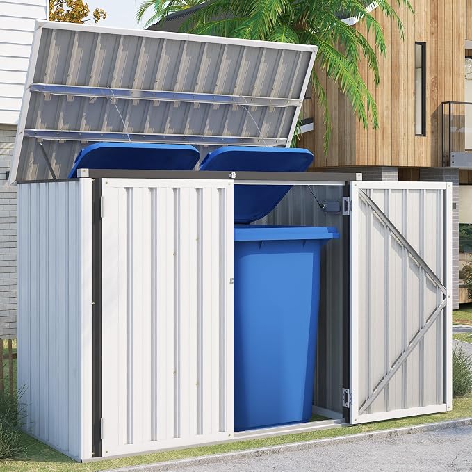 AECOJOY Outdoor Trash Can Storage Shed, 46 Cu.Ft White Trash Can Storage Shed by AECOJOY