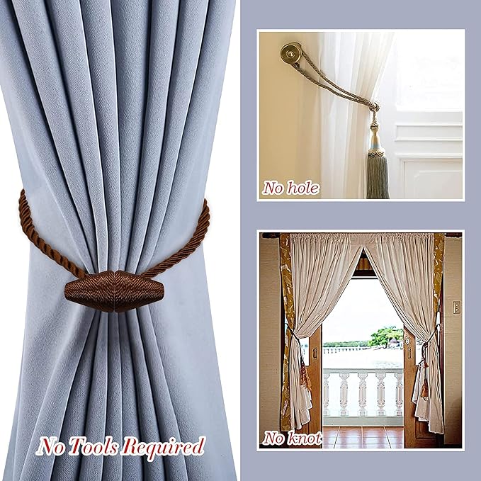 Hion Magnetic Curtain Tiebacks Dark Brown 2pcs, Curtain Tiebacks Buckles - Image 6