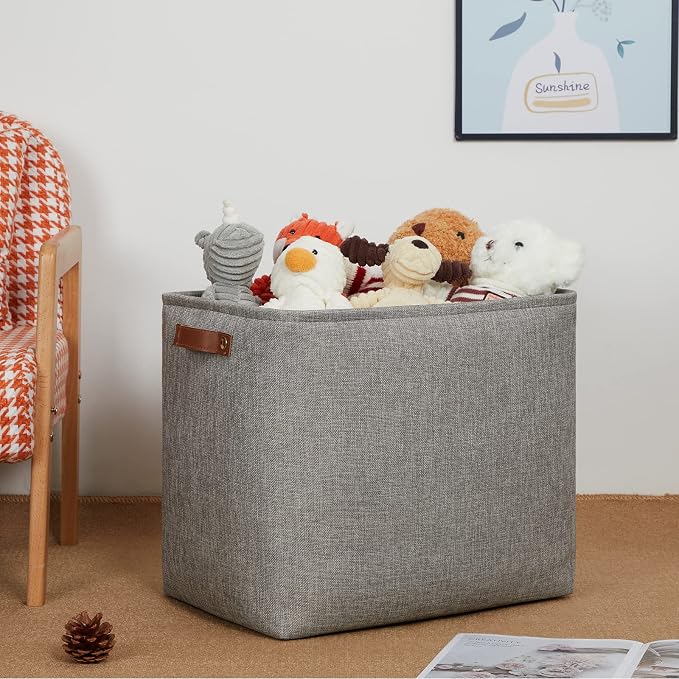 DULLEMELO Grey Storage Baskets 2 Pack Extra Large Fabric Shelf Baskets - Image 4