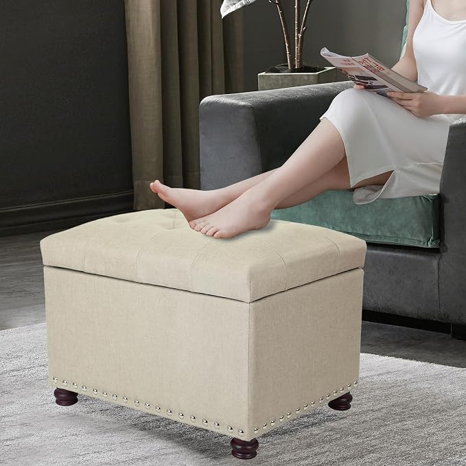 Joveco Storage Ottoman Bench Rectangular Fabric Organization Tufted Footrest - Image 6