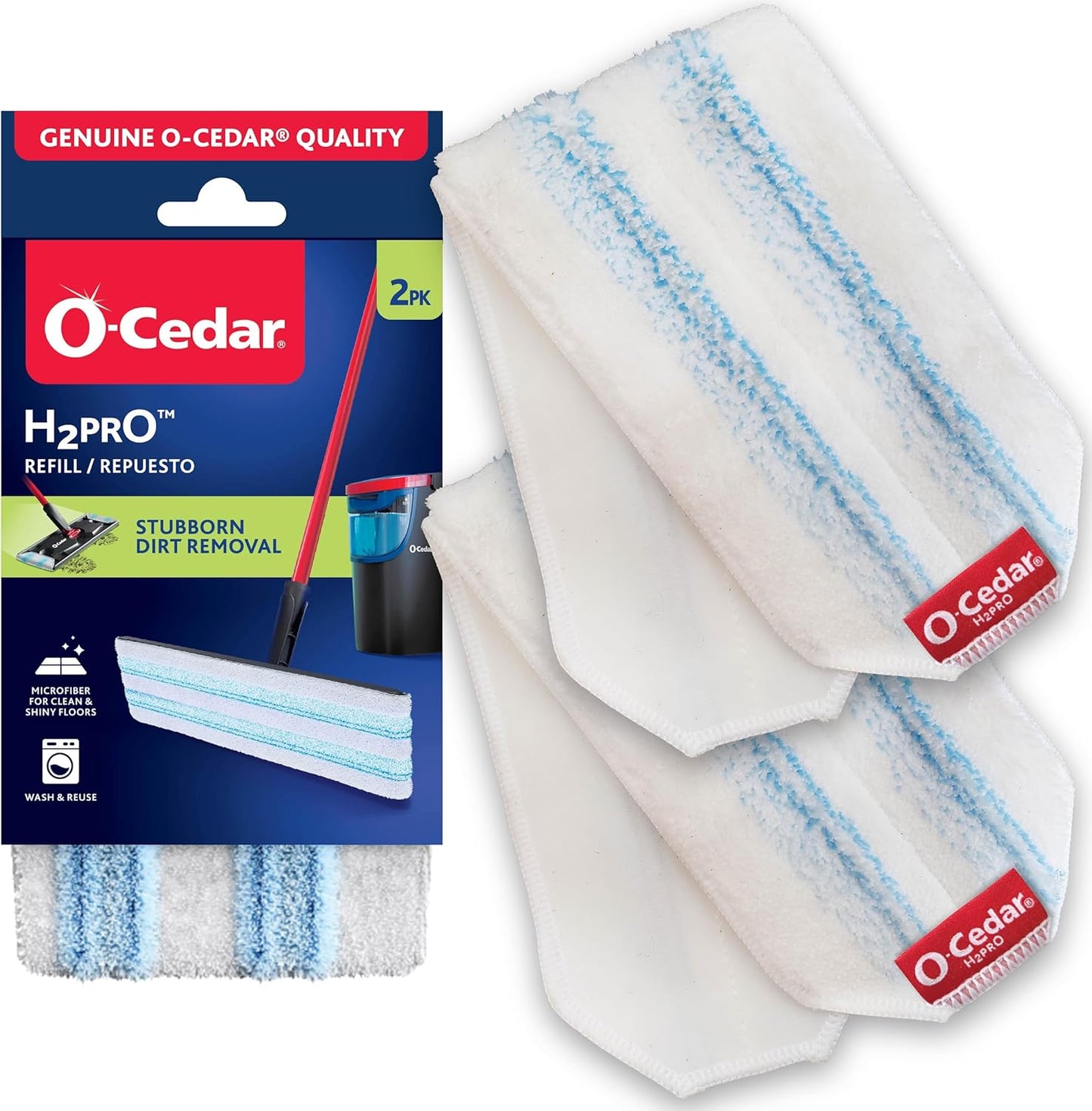 O-Cedar Genuine H2prO Mop Pad Replacement (2-Pack) | Microfiber Refill | Machine Washable | Removes 99% of Bacteria with Water* | Compatible with O-Cedar H2prO Spin Mop System