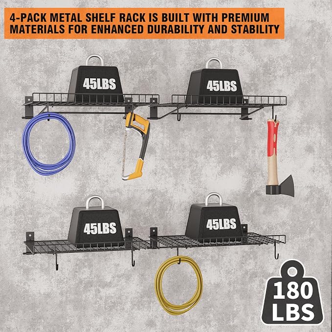 4 Pack Foldable Wall Shelf, Wall Mounted Garage Storage Shelves, Heavy Duty - Image 5