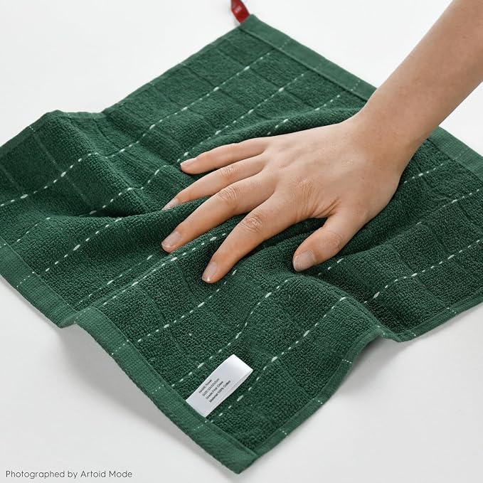 Artoid Mode Checkered Designed Cotton Green Terry Kitchen Dish Cloths, 12x12 - Image 5