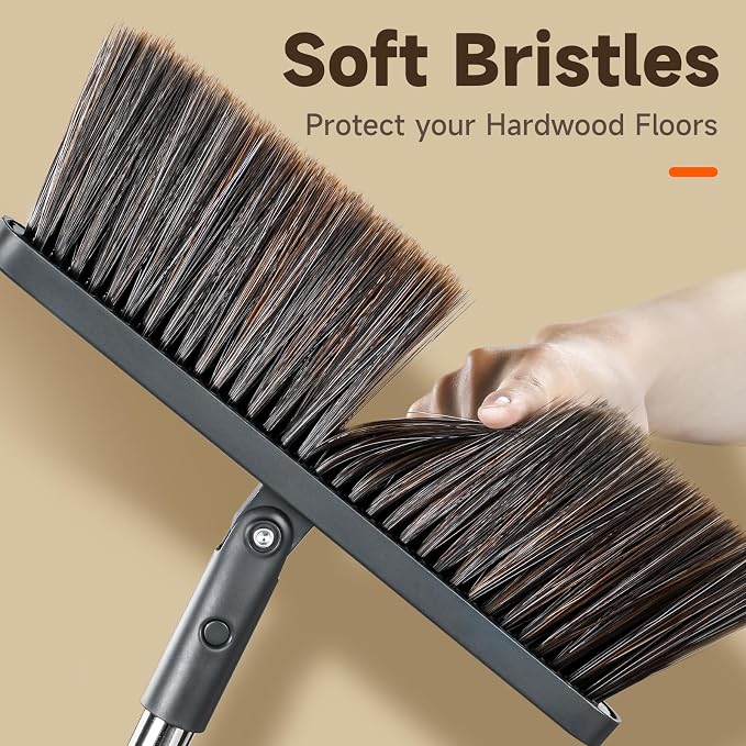 Broom and Dustpan Set for Home, Extra Brush Head & 51.6" Adjustable Long Handle - Image 3
