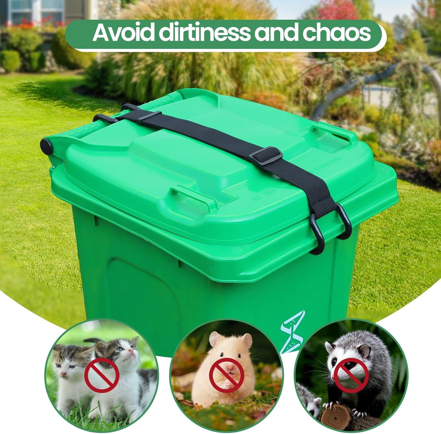 Metal Non-Slip Double Claw Trash Can Lid Lock, Adjustable Animal-Proof & Windproof Garbage Can Lock, Universal Fit for 28-96 Gallon Outdoor Bins (1)