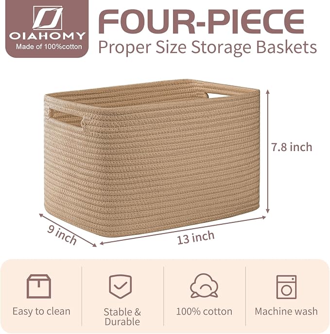 OIAHOMY 4 Pack Storage Baskets for Organizing, Cube Storage Bins for Shelves - Image 2