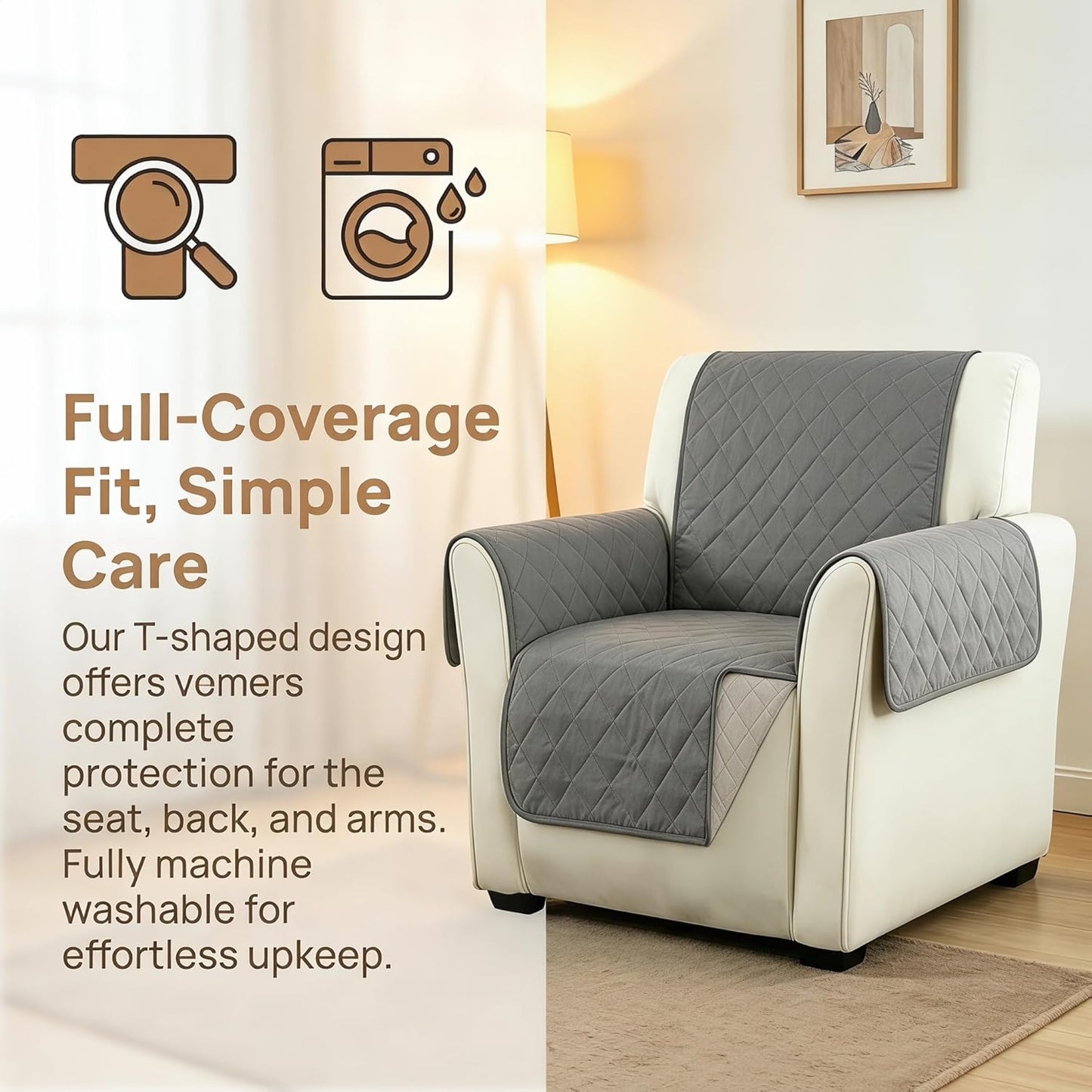 Couch Covers for Sofa, Recliner Covers Washable, Non-Slip, Outdoor Sofa Cushion Cover, Furniture Protector for Dogs and Cats, Pet Hair Blocker for Chair, Seat and Recliner, Gray