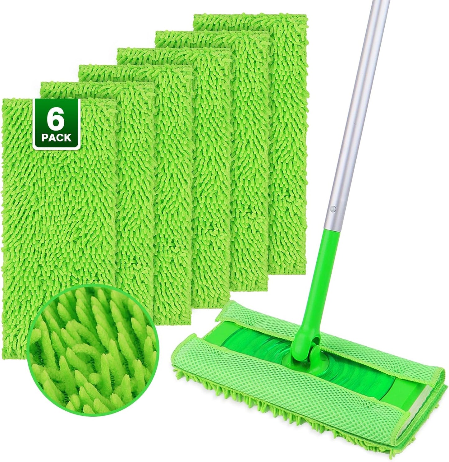UNIMADE Reusable Microfiber Mop Pads Compatible with Swiffer Sweeper - 6 Replacement Pads + 1 Base Pad - Dry & Wet Sweeping Cloths, Washable Mopping Refills Use for Most Floor Types