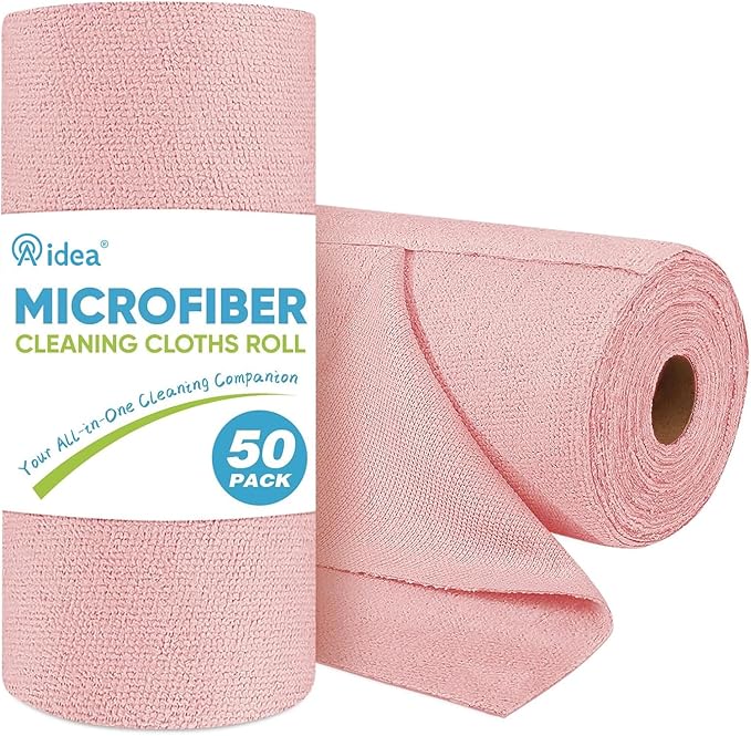 AIDEA Microfiber Cleaning Cloth Roll, Tear Away Reusable Paper Towels Pink by AIDEAHOME